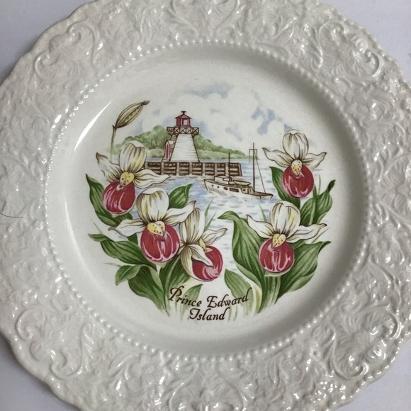 Prince Edward Island Bone China Plate Lady’s Slipper Orchids England Vintage PEI - Picture 2 of 8